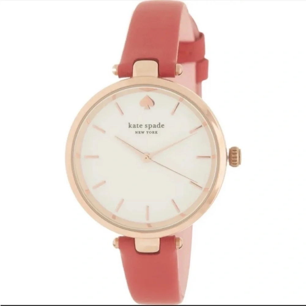 Kate Spade Holland Watch Gift Set Rose Gold Leather Pearl Earrings 34mm Box